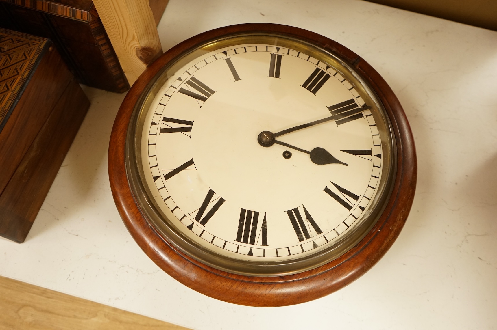 A Victorian mahogany fusee wall timepiece, 37cm diameter